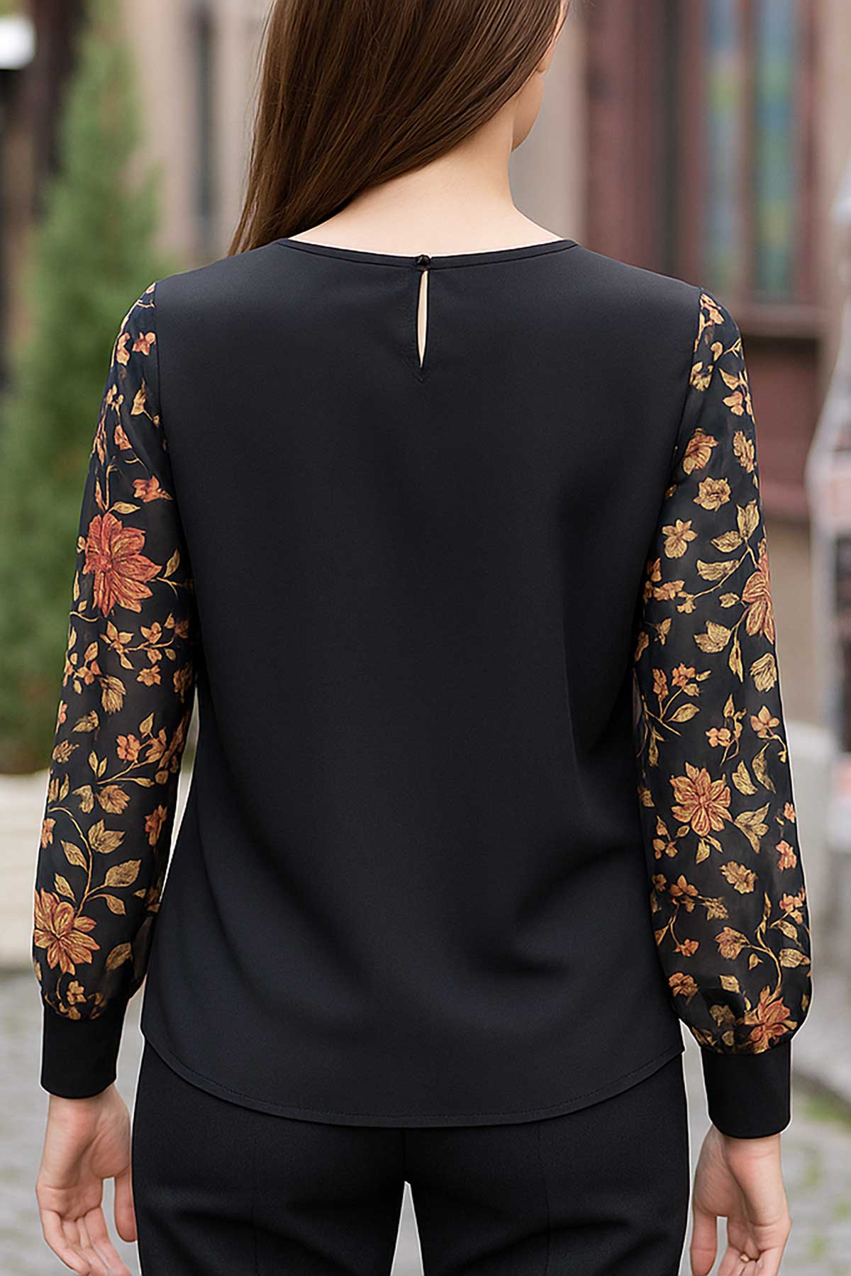 Риза „Нощна градина“ с шифонени ръкави