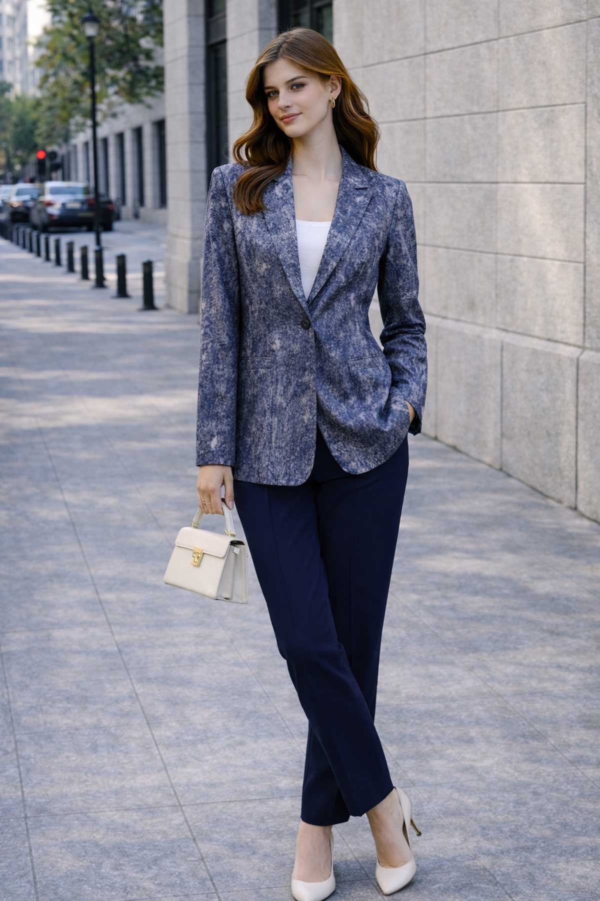 Сако без хастар с артистичен син десен