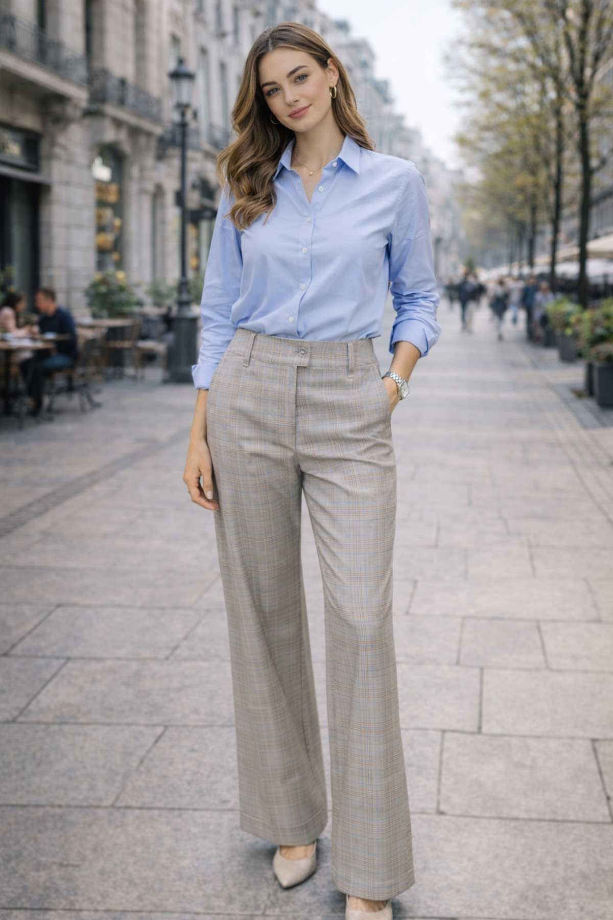 Дамски костюм в бежово каре