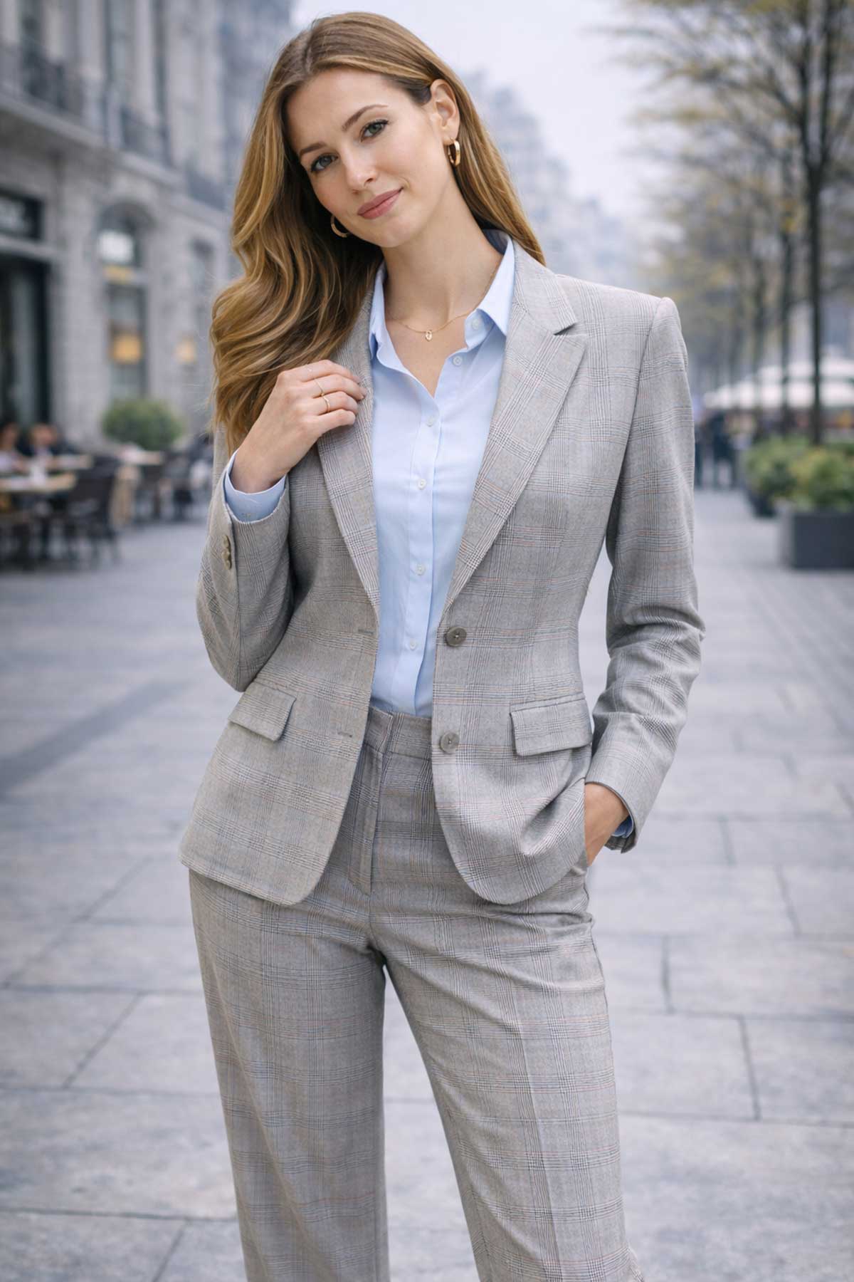 Елегантен кариран костюм в сиво