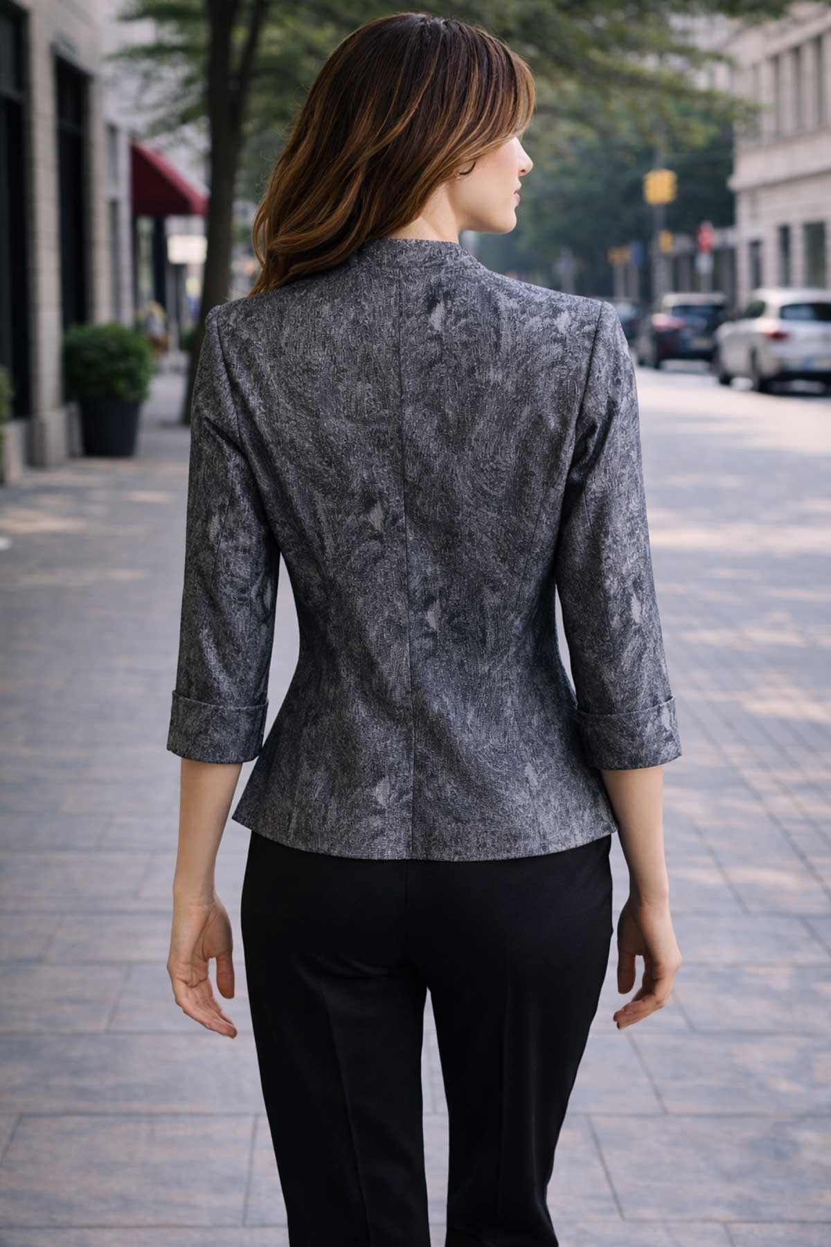 Сиво сако без хастар с металически ефект