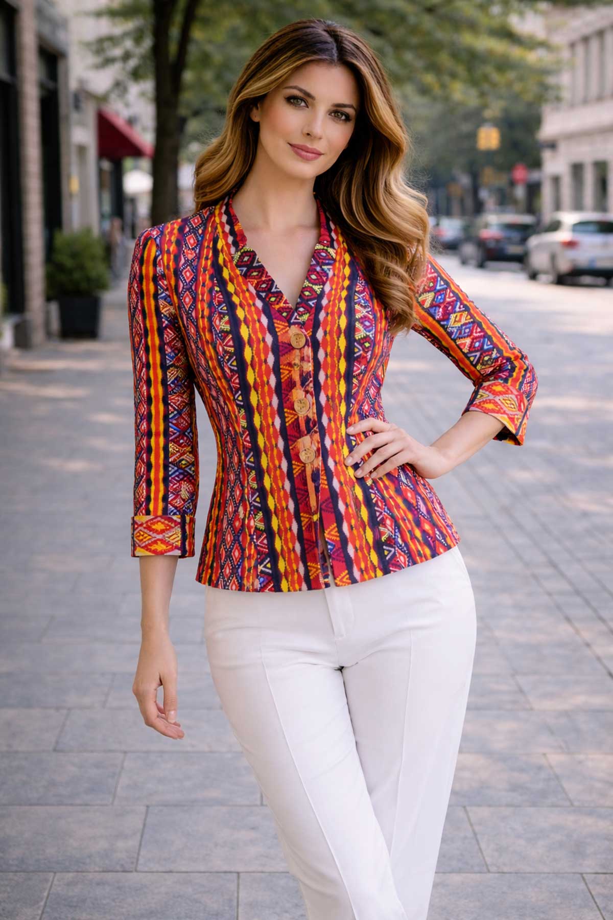 Многоцветно сако без хастар с етно принт