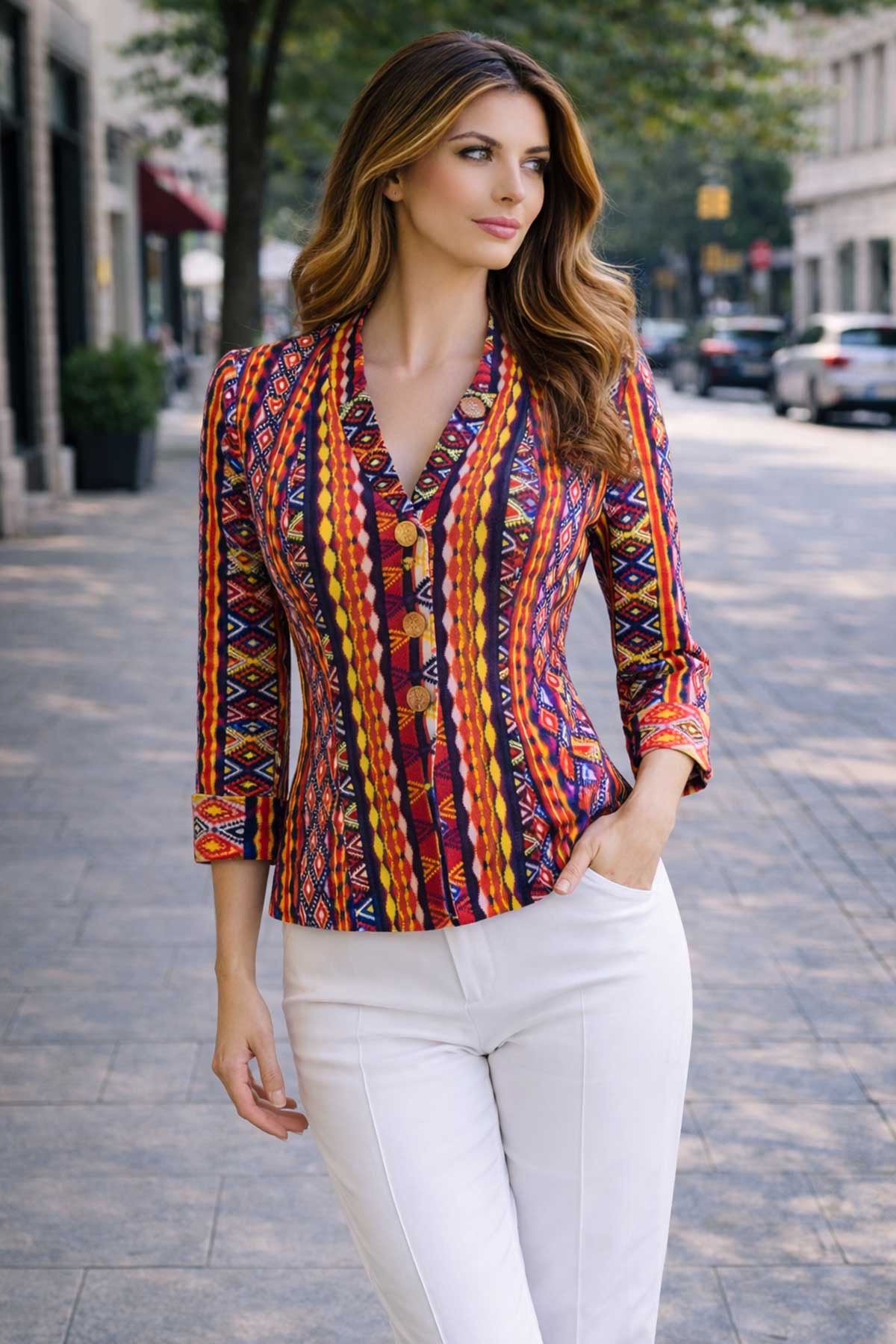 Многоцветно сако без хастар с етно принт