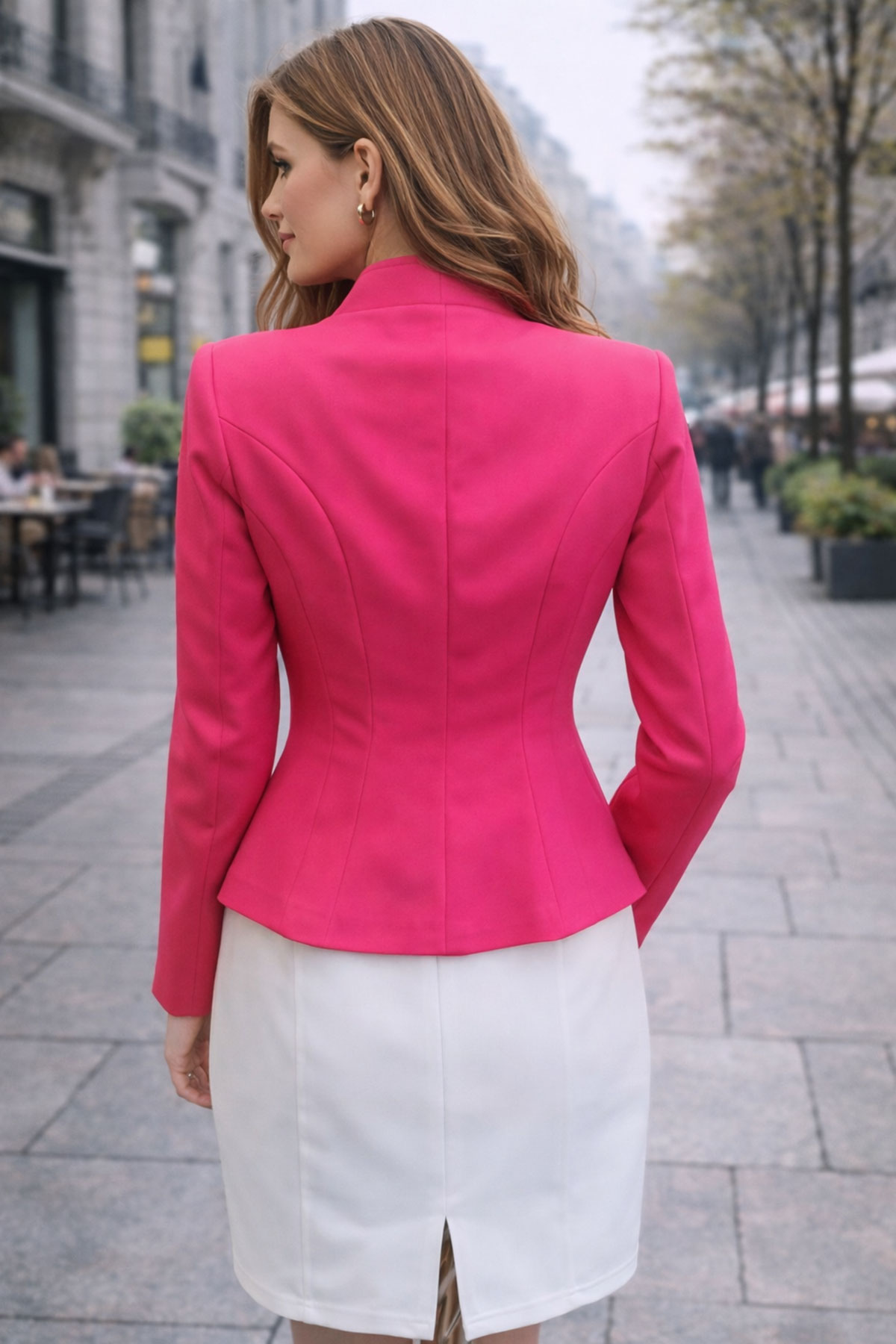 Сако в цвят фуксия с асиметрично деколте